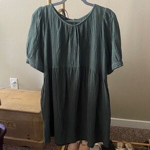 Green Textured Babydoll Dress